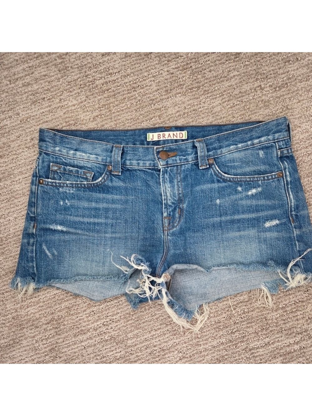 J Brand Blue Frayed Hem Denim Shorts